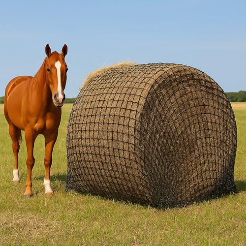 Heunetz für Rundballen, 1,8 x 1,8 m, Polyester, knotenlos, langsames Füttern, mit 4,5 cm Löchern und 5 mm dick, passend für Rundballen 4 x 4 - 6 x 6 oder quadratische Ballen 7,6 x 7,6 x 20,3 cm, mit Heunetz für Rundballen, 1,8 x 1,8 m, Polyester, knotenlos, langsames Füttern, mit 4,5 cm Löchern und 5 mm dick, passend für Rundballen 4 x 4 - 6 x 6 oder quadratische Ballen 7,6 x 7,6 x 20,3 cm, mit von Riyhch