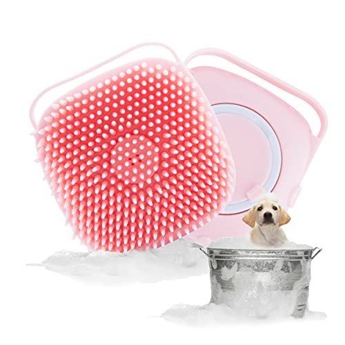 Rlihunix Hundebadebürste, Haustier-Massagebürste Shampoo Spender, Weiche Silikonbürste Gummiborste für Hunde (Rosa) von Rlihunix