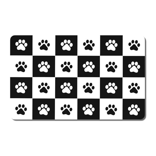 Rnivvi Hundefuttermatte, 30,5 x 48,3 cm, Fußabdruck, saugfähig, für Futter und Wasser, niedlicher rutschfester Gummi-Teppich, schützt Böden, Welpen-Tischset zum Füttern und Gießen, Schwarz / Weiß Rnivvi Hundefuttermatte, 30,5 x 48,3 cm, Fußabdruck, saugfähig, für Futter und Wasser, niedlicher rutschfester Gummi-Teppich, schützt Böden, Welpen-Tischset zum Füttern und Gießen, Schwarz / Weiß von Rnivvi