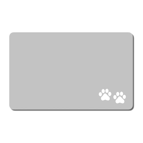 Rnivvi Hundefuttermatte, 30,5 x 48,3 cm, Hundematte für Futter und Wasser, saugfähige Katzennapf-Matte schützt Böden, niedliche Katzenfuttermatte zum Füttern und Gießen, Haustier-Füttermatte, grauer von Rnivvi