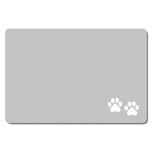 Rnivvi Hundefuttermatte, 40,6 x 61 cm, Hundematte für Futter und Wasser, saugfähige Katzennapf-Matte schützt Böden, niedliche Katzenfuttermatte zum Füttern und Gießen, Haustier-Futtermatte, grauer von Rnivvi
