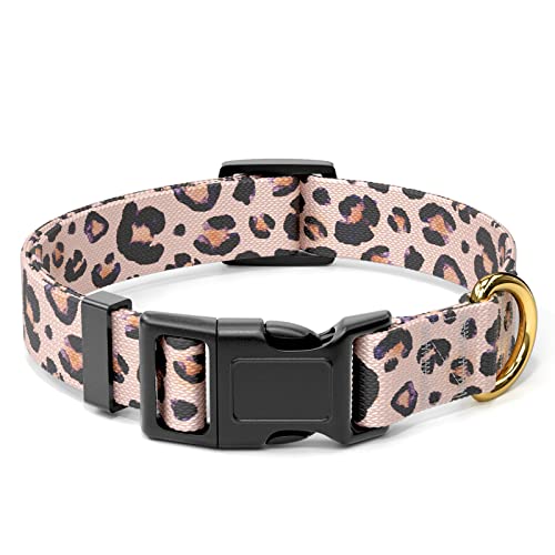 Rnivvi Hundehalsband, personalisierbar, verstellbar, für mittelgroße Hunde, niedliches Leoparden-Welpenhalsband für Jungen und Mädchen, weiches, Laufen, Rosa von Rnivvi