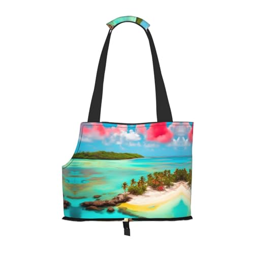 Caribbean Scenery Tragbare Haustier-Umhängetasche, idealer Begleiter für Haustiere auf Reisen, Tragfähigkeit 10 kg, Sichtöffnung, Design mit Kragenhaken von RoMuKa