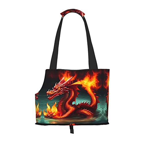 Dragon King In Fire tragbare Haustier-Umhängetasche, idealer Begleiter für Haustiere auf Reisen, Tragfähigkeit 10 kg, Sichtöffnung, Design mit Kragenhaken von RoMuKa
