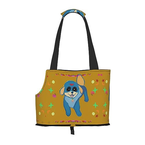 Happy Cartoon Hund tragbare Haustier Umhängetasche Idealer Begleiter für Haustiere auf Reisen Tragfähigkeit 10 kg Sichtöffnung Design mit Kragen Haken von RoMuKa