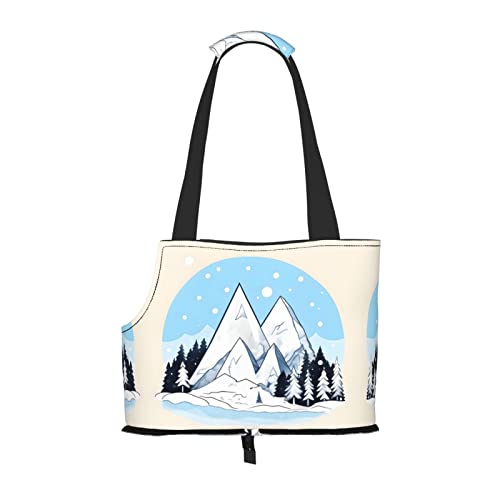 Snow-Capped Mountains tragbare Haustier-Umhängetasche, idealer Begleiter für Haustiere auf Reisen, Tragfähigkeit 10 kg, Sichtöffnung, Design mit Kragenhaken von RoMuKa