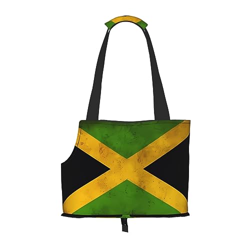 Tragbare Haustier-Schultertasche mit Jamaika-Flagge, idealer Begleiter für Haustiere auf Reisen, Tragfähigkeit 10 kg, Sichtöffnung, Design mit Kragenhaken von RoMuKa