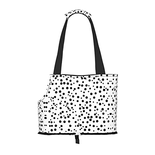 Tragbare Schultertasche für Haustiere, gepunktet, Schwarz und Weiß, ideal für Haustiere auf Reisen, Tragfähigkeit 10 kg, Sichtöffnung, Design mit Kragenhaken von RoMuKa