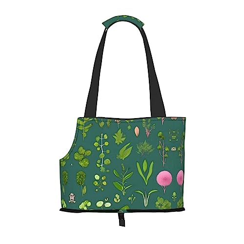 Tragbare Schultertasche für Haustiere mit Blumen und Pflanzen, idealer Begleiter für Haustiere auf Reisen, Tragfähigkeit 10 kg, Sichtöffnung, Design mit Kragenhaken von RoMuKa