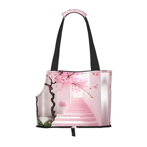 Tragetasche für Haustiere, mit Kirschblüten-Treppe, tragbar, ideal für Haustiere auf Reisen, Tragfähigkeit 10 kg, Öffnung, Design mit Kragenhaken, Rosa Tragetasche für Haustiere, mit Kirschblüten-Treppe, tragbar, ideal für Haustiere auf Reisen, Tragfähigkeit 10 kg, Öffnung, Design mit Kragenhaken, Rosa von RoMuKa