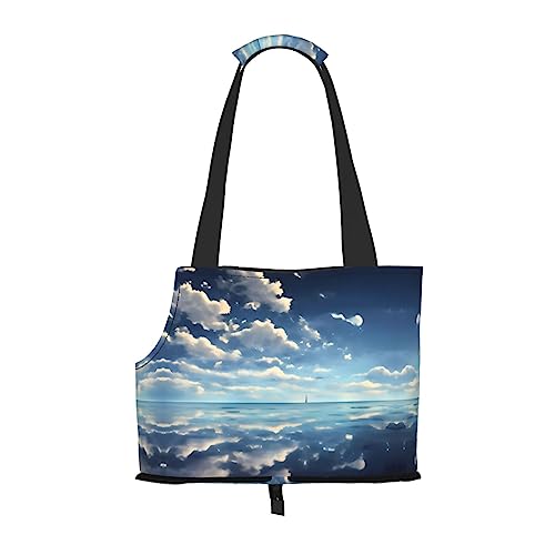 Weiße Wolken über dem Meer, tragbare Haustier-Umhängetasche, idealer Begleiter für Haustiere auf Reisen, Tragfähigkeit 10 kg, Sichtöffnung, Design mit Kragenhaken Weiße Wolken über dem Meer, tragbare Haustier-Umhängetasche, idealer Begleiter für Haustiere auf Reisen, Tragfähigkeit 10 kg, Sichtöffnung, Design mit Kragenhaken von RoMuKa