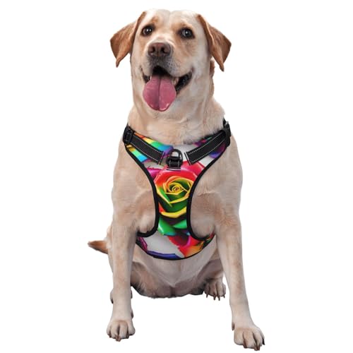 Regenbogen Rose Blume Pet Traktion Weste Geschirr Hund Geschirr Medium Größe Hund Pet Liefert Outdoor Reise Hund Wandern von RoMuka