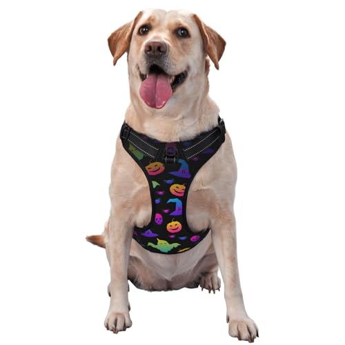 RoMuka Regenbogen-Hexenhut für Halloween, Spinnen, Traktionsweste, Geschirr, Hundegeschirr, Hundegeschirr, Haustierbedarf, Outdoor, Reisen, Hund, Spazierengehen, Größe L von RoMuka
