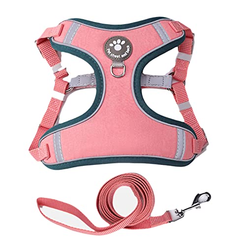 Roadoor Harness Leash Set Soft Reflective Strip Breathable Harness Walking Dogs Chest Strap Vest compatible with Hanging Pink M von Roadoor