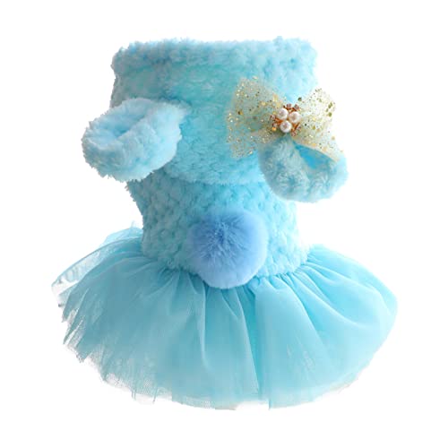 Roadoor Haustierbekleidung fest Farbe Winddicht weiche textur Casual welpen Kitten Tulle Kleid für Party Blau XL. von Roadoor