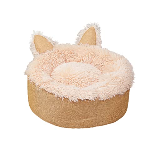 Roadoor Katzenbett, einfarbig, rutschfeste Unterseite, abnehmbare Katzenmatte, bequem, warm, maschinenwaschbar, Haustierbett, Katze, Hund, universelles Schlafnest für Winter und Herbst, Gelb 55 cm von Roadoor