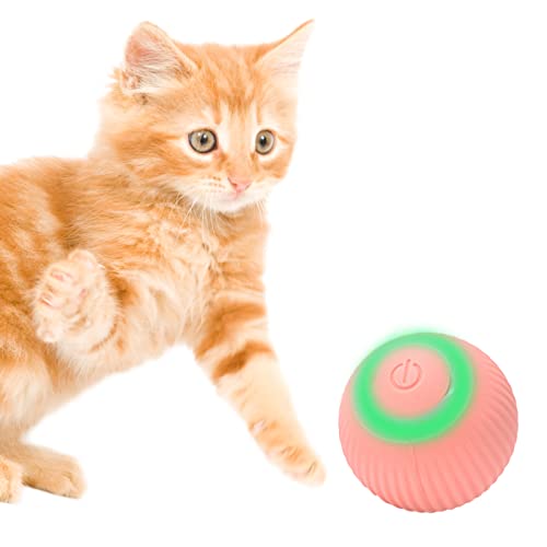 Roadtime Interaktives Katzenspielzeug Bälle, 360° Selbstdrehendes, USB Wiederaufladbares Katzenballspielzeug mit LED-Licht, Lustiger Katzenball Spielzeug für Wohnungskatzen (Pink) von Roadtime