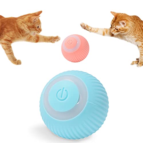 Roadtime Interaktives Katzenspielzeug Bälle, 360° Selbstdrehendes, USB Wiederaufladbares Katzenballspielzeug mit LED-Licht, Lustiger Katzenball Spielzeug für Wohnungskatzen (Pink+Blue) von Roadtime