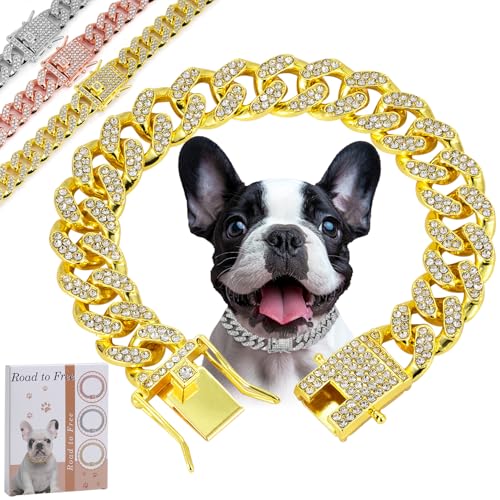 Goldfarbene Hundekette, Diamant-Halsband, Metallkette mit sicherer Schnalle, Haustierhalsband im kubanischen Stil, Schmuckzubehör für kleine, mittelgroße und große Hunde und Katzen, erhältlich in Goldfarbene Hundekette, Diamant-Halsband, Metallkette mit sicherer Schnalle, Haustierhalsband im kubanischen Stil, Schmuckzubehör für kleine, mittelgroße und große Hunde und Katzen, erhältlich in von Roadtofree