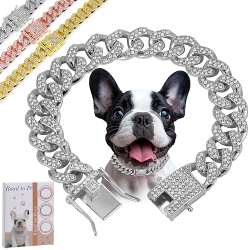Silberfarbene Hundekette, Diamant-Halsband, Metallkette mit sicherer Schnalle, Haustier-Halsband im kubanischen Stil, Schmuckzubehör für kleine, mittelgroße und große Hunde und Katzen, erhältlich als Silberfarbene Hundekette, Diamant-Halsband, Metallkette mit sicherer Schnalle, Haustier-Halsband im kubanischen Stil, Schmuckzubehör für kleine, mittelgroße und große Hunde und Katzen, erhältlich als von Roadtofree