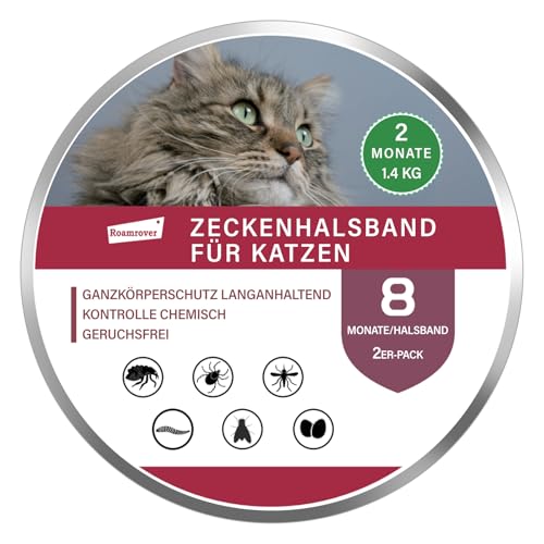 2er-Pack Flohhalsband & Zeckenhalsband für Katzen, Mit Natürlichen ätherischen Ölen, Qasserdicht & Verstellbar, Für Kätzchen ab 8 Wochen, Sicher & Chemiefrei von RoamRover