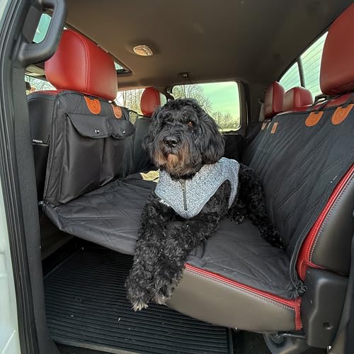 BarkBridge+ – Ultra-breite Rücksitzverlängerung für Hunde – wasserdichte Rücksitzverlängerung für LKWs und SUVs mit Türabdeckungen und Aufbewahrungstaschen von Roaming Bone Pet Company