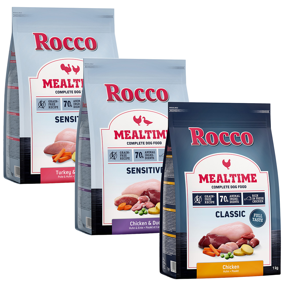 3 x 1 kg Rocco Mealtime - gemischtes Probierpaket  Sensitive Mix: Huhn, Huhn & Ente, Pute & Huhn von Rocco