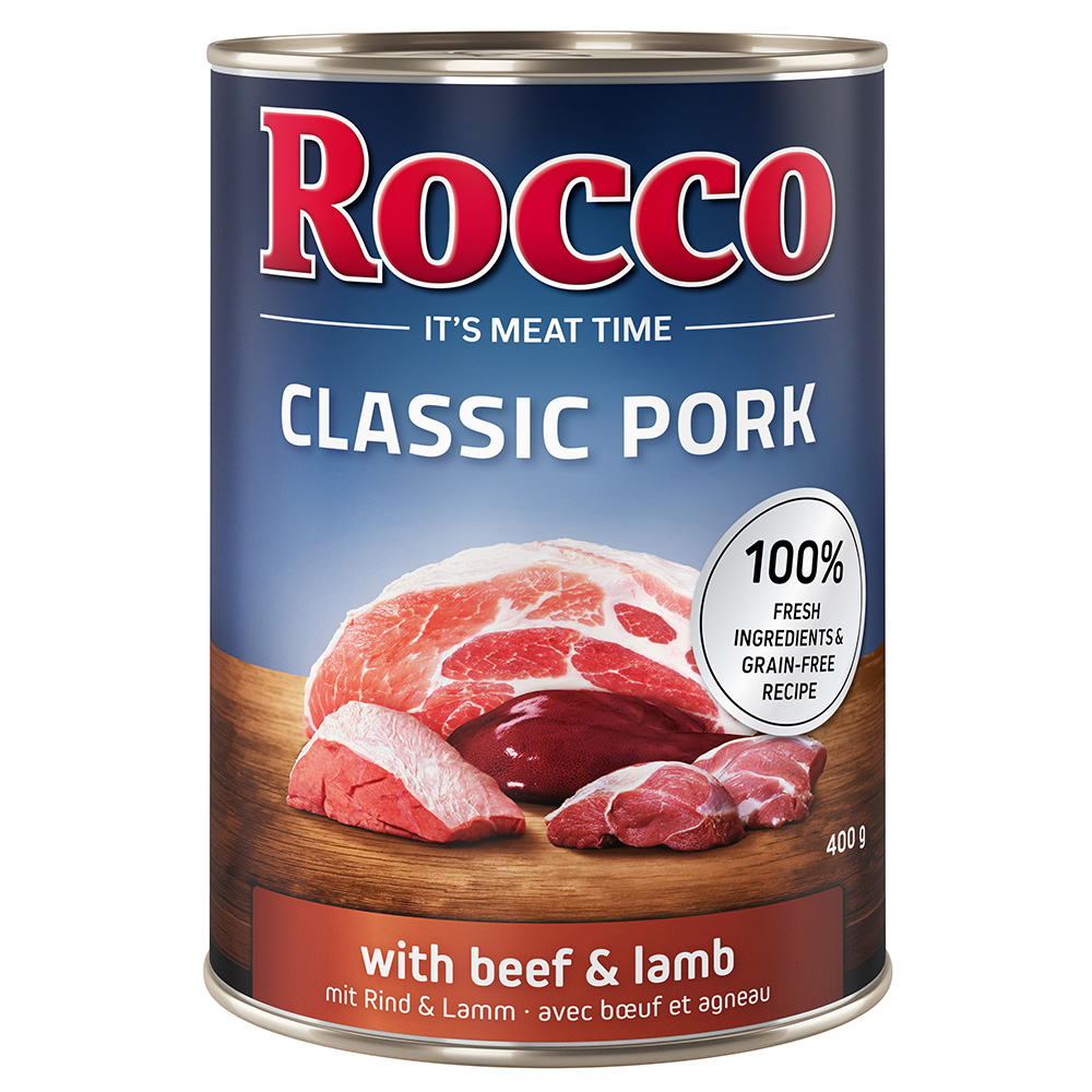 6 x 400 g Rocco Nassfutter zum Sonderpreis! - Classic Pork: Rind & Lamm von Rocco