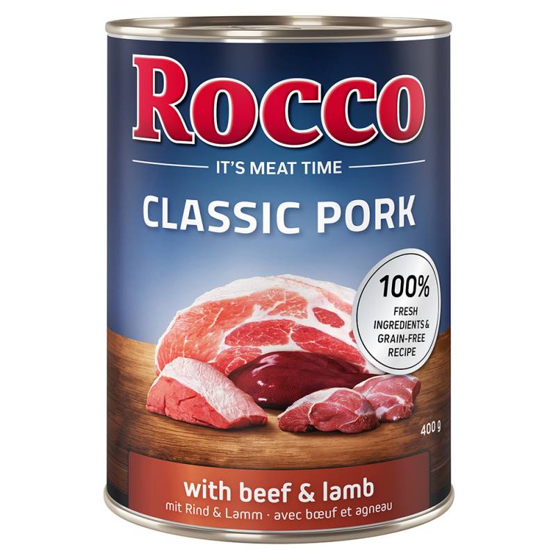 6 x 400 g Rocco Nassfutter zum Sonderpreis! - Classic Pork: Rind & Lamm von Rocco
