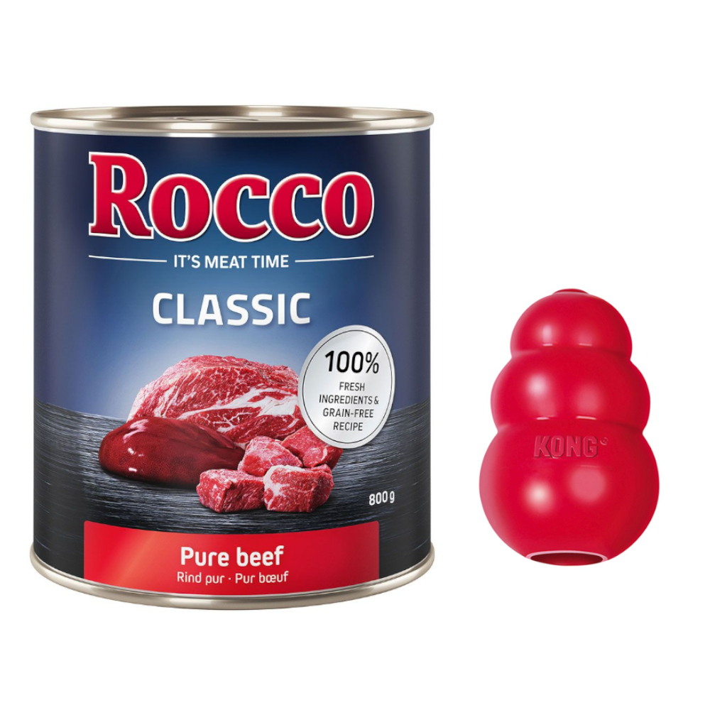 6 x 800 g Rocco Classic + KONG Classic gratis! - Rind pur + Spielzeug L (10 cm) von Rocco
