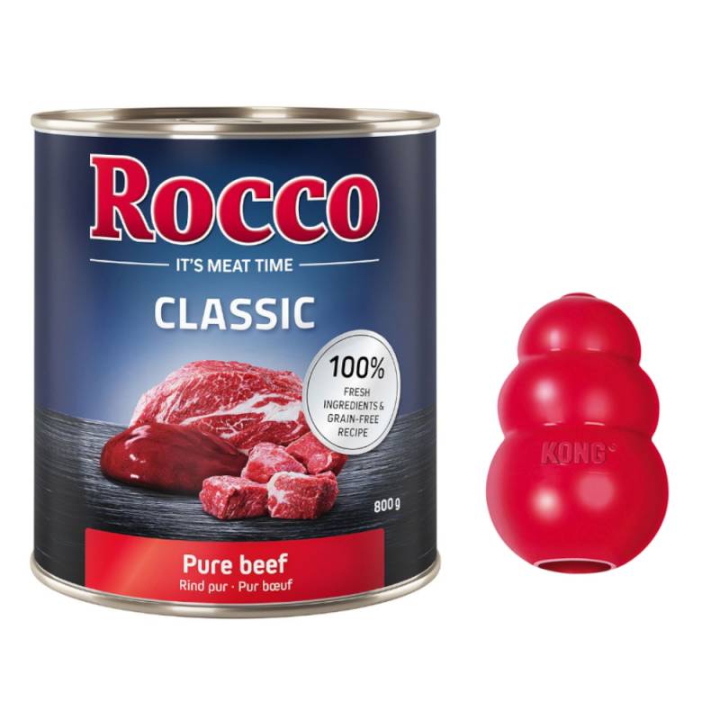 6 x 800 g Rocco Classic + KONG Classic gratis! - Rind pur + Spielzeug L (10 cm) von Rocco