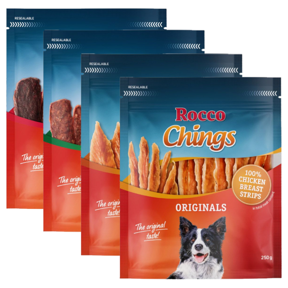 Rocco Chings Originals - Sparpaket - Mixpaket: 3 x Hühnerbrust Streifen & getrocknet, Entenbrust, Rind Rocco Chings Originals - Sparpaket - Mixpaket: 3 x Hühnerbrust Streifen & getrocknet, Entenbrust, Rind von Rocco