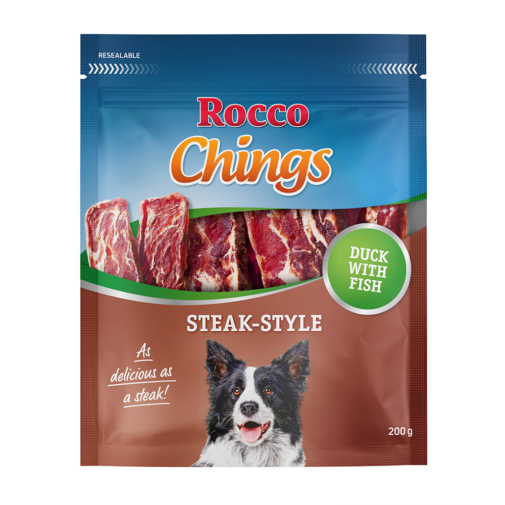 Rocco Chings Steak Style 200 g / Sparpaket % - Mixpaket: 6 x 200 g Hühnerfleisch, 6 x 200 g Entenfleisch Rocco Chings Steak Style 200 g / Sparpaket % - Mixpaket: 6 x 200 g Hühnerfleisch, 6 x 200 g Entenfleisch von Rocco