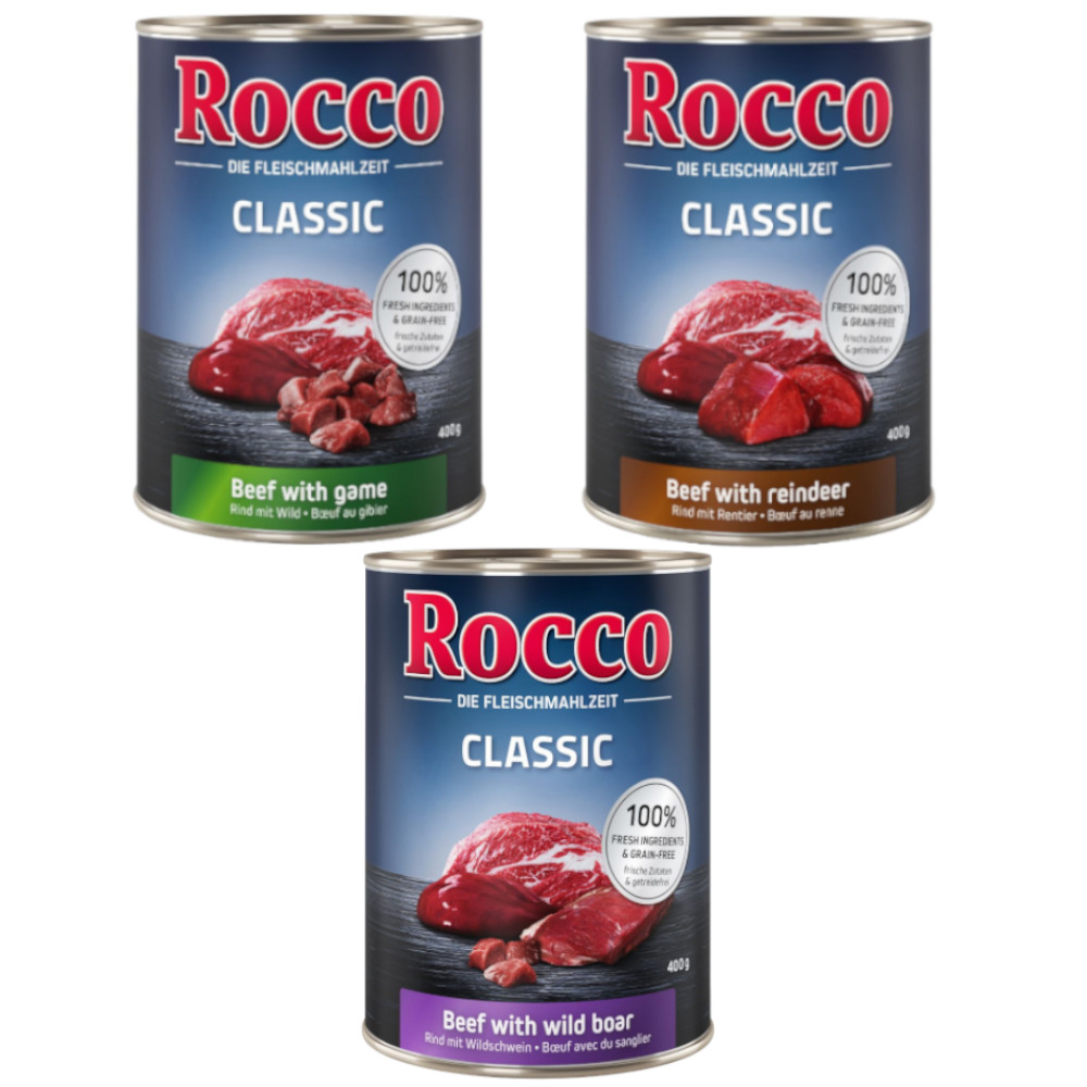 Rocco Classic Probiermix 6 x 400 g - Wild-Mix: Rind/Wild, Rind/Rentier, Rind/Wildschwein Rocco Classic Probiermix 6 x 400 g - Wild-Mix: Rind/Wild, Rind/Rentier, Rind/Wildschwein von Rocco