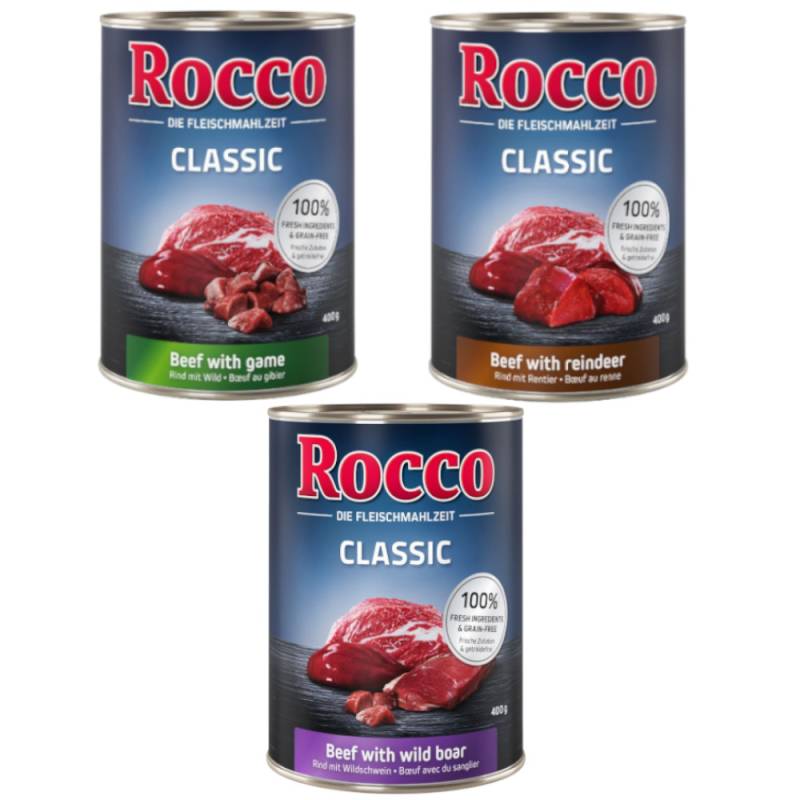 Rocco Classic Probiermix 6 x 400 g - Wild-Mix: Rind/Wild, Rind/Rentier, Rind/Wildschwein Rocco Classic Probiermix 6 x 400 g - Wild-Mix: Rind/Wild, Rind/Rentier, Rind/Wildschwein von Rocco