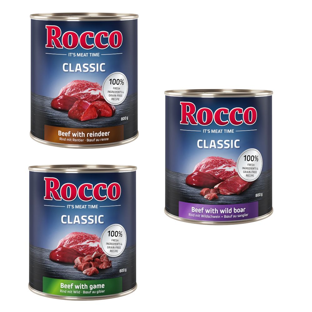 Rocco Classic Probiermix 6 x 800 g - Wild-Mix: Rind/Wild, Rind/Rentier, Rind/Wildschwein Rocco Classic Probiermix 6 x 800 g - Wild-Mix: Rind/Wild, Rind/Rentier, Rind/Wildschwein von Rocco