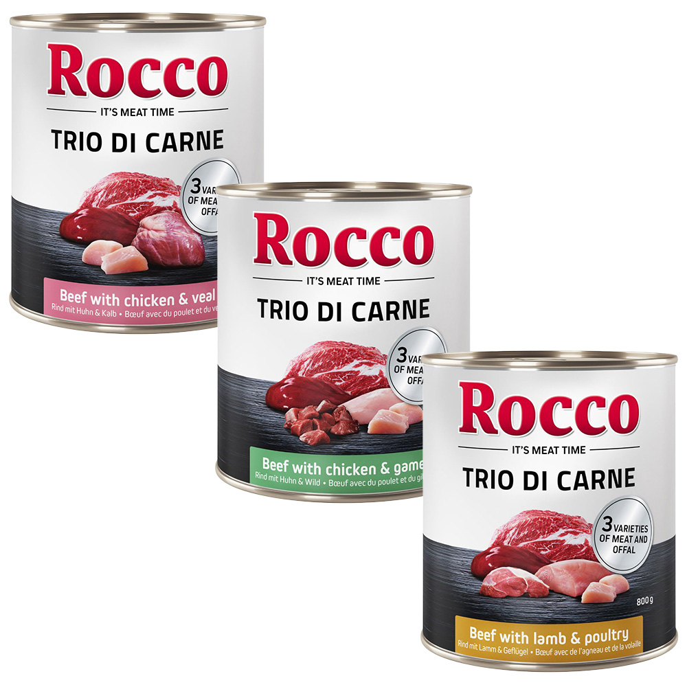 Rocco Classic Trio di Carne - 24 x 800 g - Mix: Rind/Lamm/Geflügel, Rind/Huhn/Wild, Rind/Huhn/Kalb von Rocco