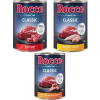 Sparpaket Rocco Classic 12 x 400 g - Topseller-Mix (Rind pur, Rind/Geflügelherzen, Rind/Huhn) von Rocco