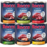 Sparpaket Rocco Classic 12 x 800 g - Mix (Rind pur, Huhn, Lachs, Geflügelherzen, Wild, Grüner Pansen) von Rocco