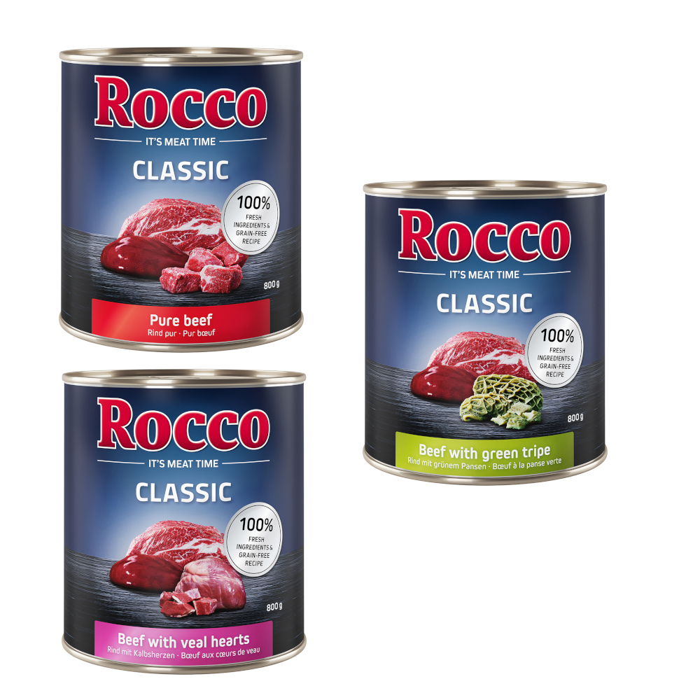 Sparpaket Rocco Classic 12 x 800 g - Rind-Mix: Rind pur, Rind/Kalbsherz, Rind/Pansen von Rocco
