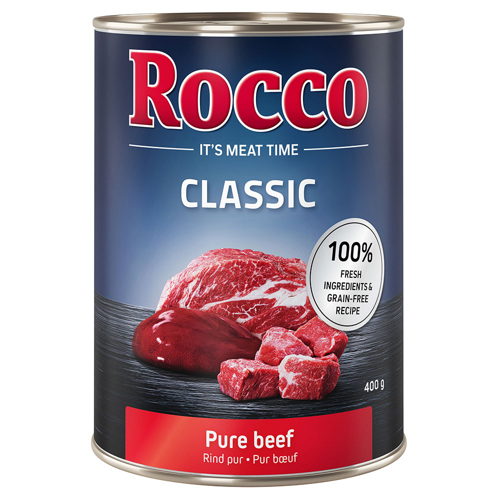 Sparpaket Rocco Classic 24 x 400 g - Geflügel-Mix: Rind/Huhn, Rind/Geflügelherzen, Rind/Pute von Rocco