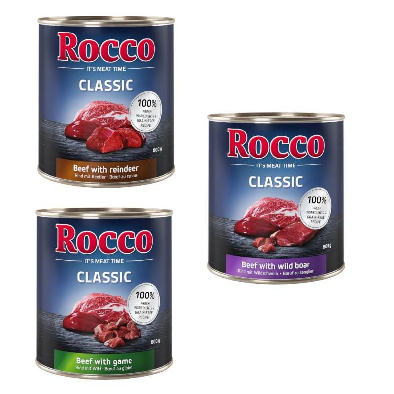 Sparpaket Rocco Classic 24 x 800g - Wild-Mix: Rind/Wild, Rind/Rentier, Rind/Wildschwein von Rocco