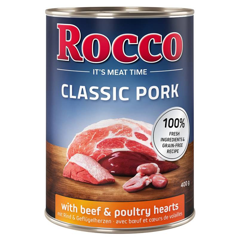 Sparpaket Rocco Classic Pork 12 x 400g Rind & Geflügelherzen von Rocco