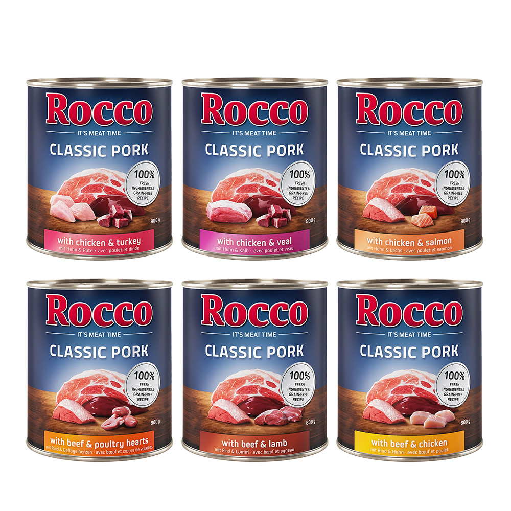 Sparpaket Rocco Classic Pork 24 x 800g Mix: Rind/Lamm, Huhn/Pute, Huhn/Kalb, Rind/Geflügelherzen, Huhn/Lachs, Rind/Huhn Sparpaket Rocco Classic Pork 24 x 800g Mix: Rind/Lamm, Huhn/Pute, Huhn/Kalb, Rind/Geflügelherzen, Huhn/Lachs, Rind/Huhn von Rocco