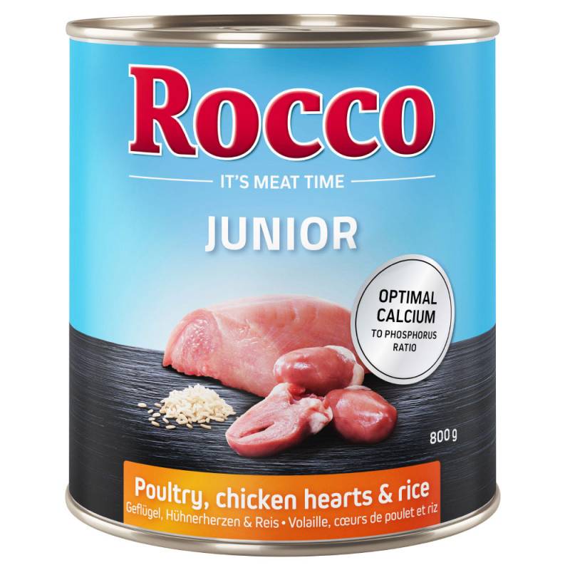 Sparpaket Rocco Junior 12 x 800 g - Geflügel mit Hühnerherzen & Reis von Rocco