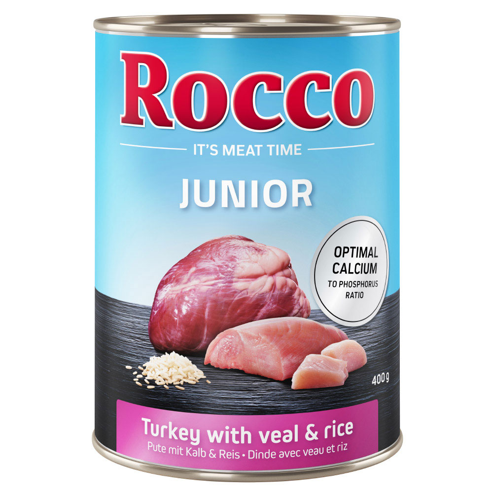 Sparpaket Rocco Junior 24 x 400 g - Pute & Kalbsherzen mit Reis von Rocco
