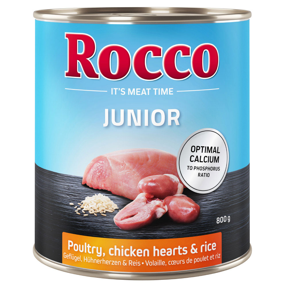 Sparpaket Rocco Junior 24 x 800 g - Geflügel mit Hühnerherzen & Reis von Rocco