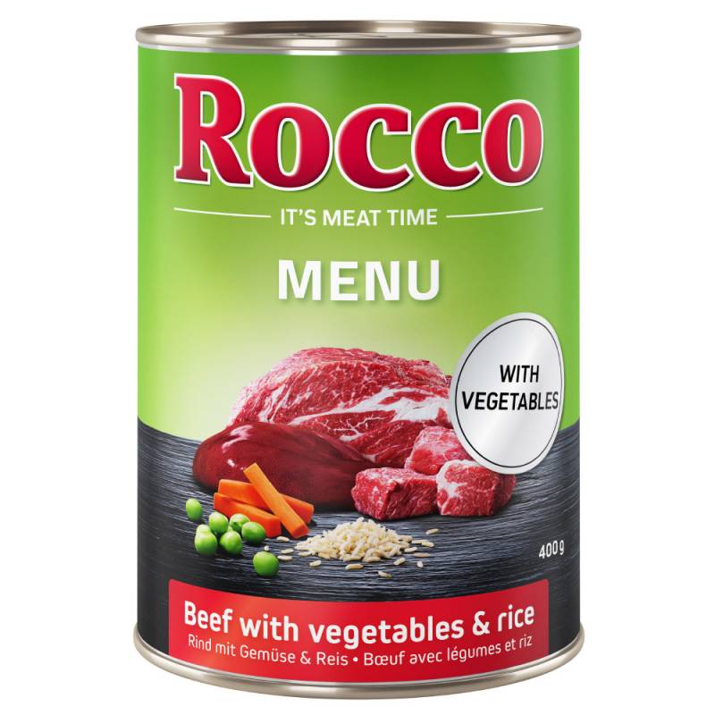 Sparpaket Rocco Menü 24 x 400 g - Rind mit Lamm, Gemüse und Reis Sparpaket Rocco Menü 24 x 400 g - Rind mit Lamm, Gemüse und Reis von Rocco