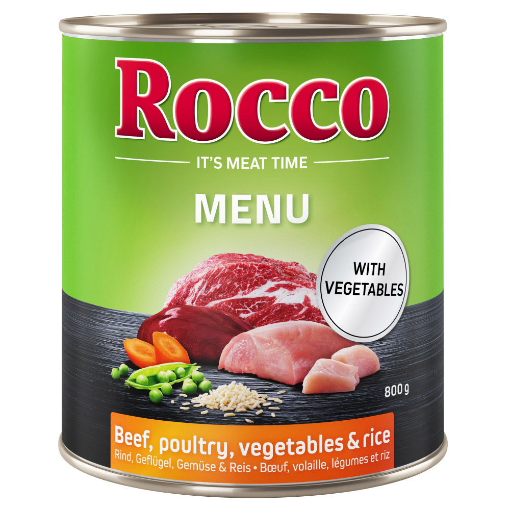 Sparpaket Rocco Menü 24 x 800 g - Rind mit Geflügel, Gemüse & Reis von Rocco