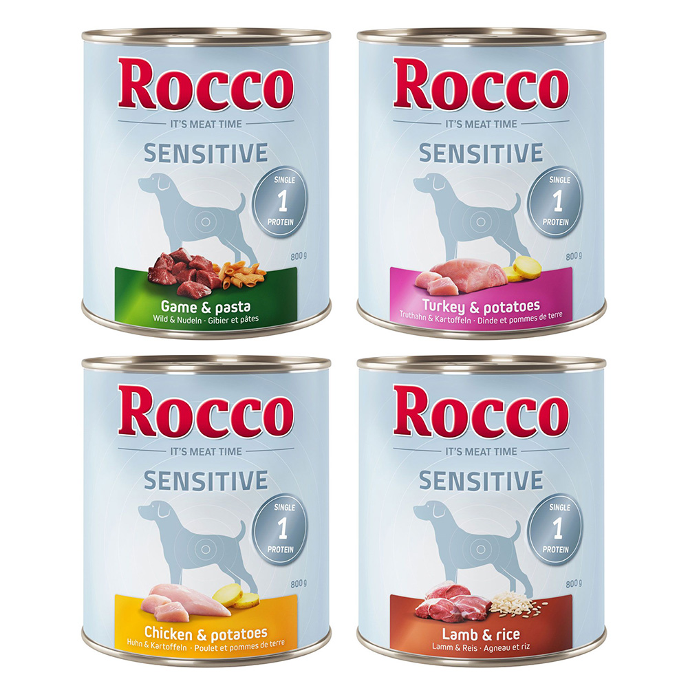 Sparpaket Rocco Sensitive 24 x 800 g - Mix: Huhn, Lamm, Wild & Truthahn von Rocco